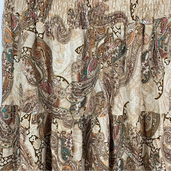Rosemarine Maxi Tiered Skirt Paisley Italy Size Medium Brown Beige Boho Romantic - Picture 2 of 11